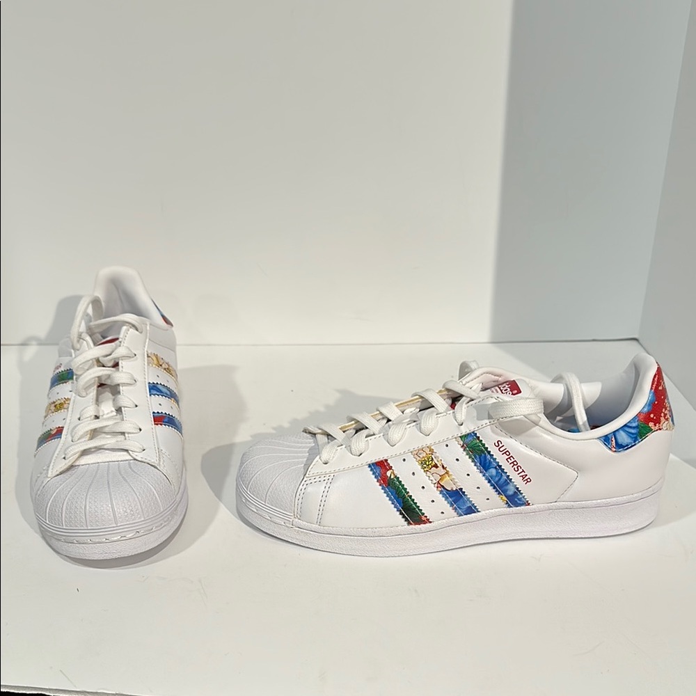 Adidas White Sneakers with Multicolor Stripes